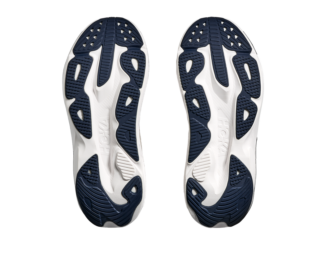 Women's Hoka Skyflow. Cream upper. White midsole. Top view.