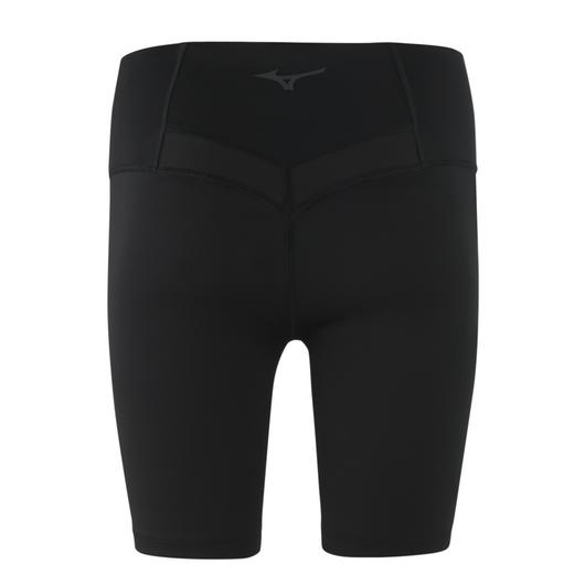 Women's Mizuno 8" Tights. Black. Rear view.