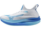 Women's Mizuno Neo Vista. White upper. Blue midsole. Lateral view.