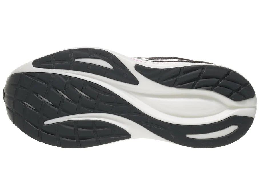 Women's Mizuno Neo Zen 2. Black upper. White midsole. Bottom view.