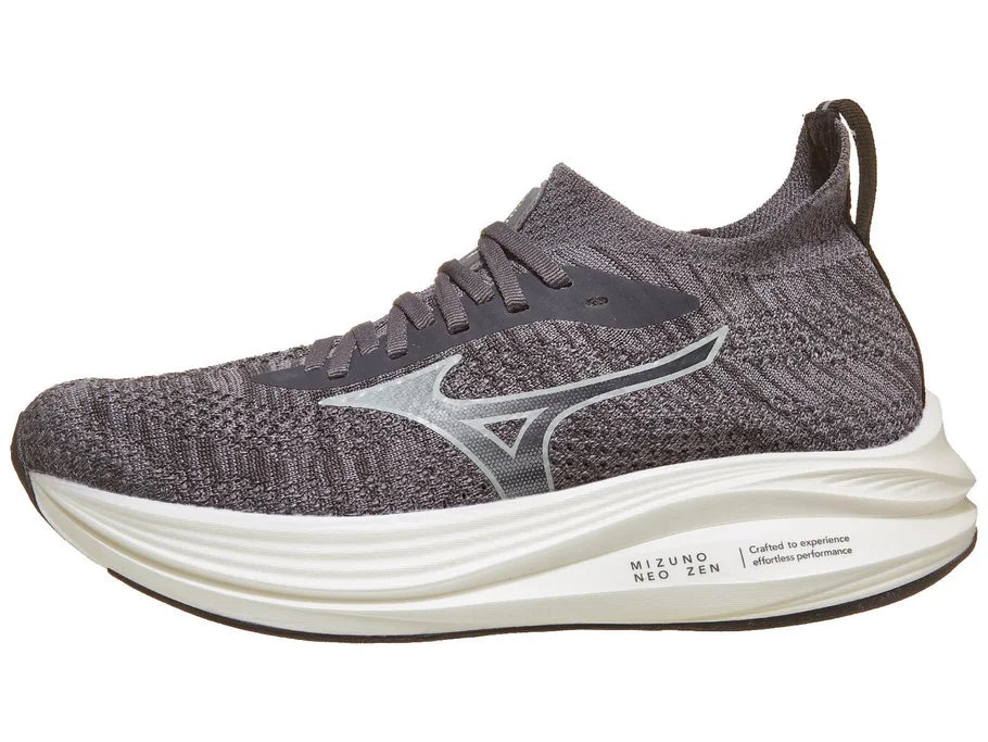 Women's Mizuno Neo Zen. Grey upper. White midsole. Lateral view.