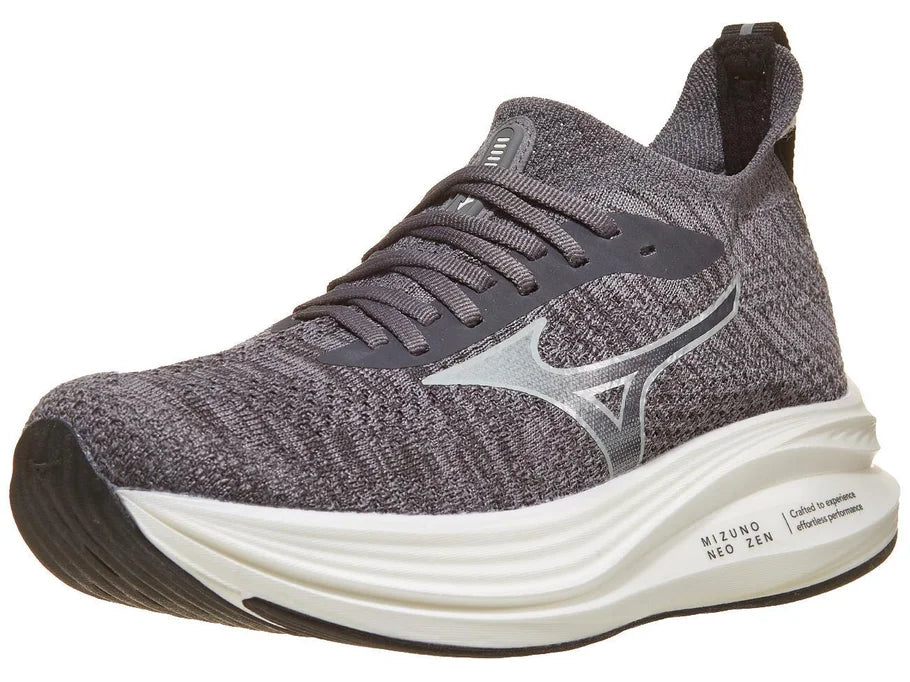 Women's Mizuno Neo Zen. Grey upper. White midsole. Lateral view.