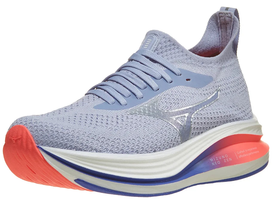Women's Mizuno Neo Zen. Light Blue upper. White midsole. Lateral view.