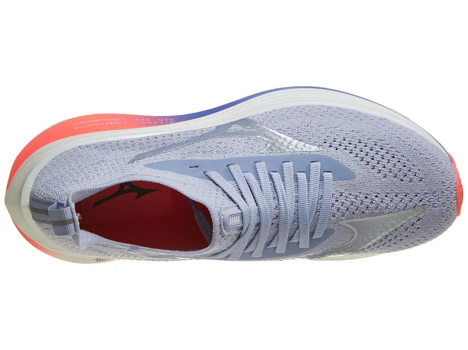 Women's Mizuno Neo Zen. Light Blue upper. White midsole. Top view.