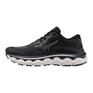 Women's Mizuno Wave Horizon 7. Black upper. White midsole. Lateral view.