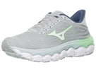 Women's Mizuno Wave Horizon 8 in Pearl Blue/White, lateral view.