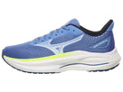 Women's Mizuno Wave Inspire 22. Blue upper. White midsole. Lateral view.