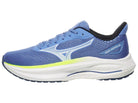 Women's Mizuno Wave Inspire 22. Blue upper. White midsole. Lateral view.
