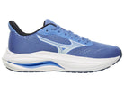 Women's Mizuno Wave Inspire 22. Blue upper. White midsole. Medial view.