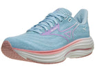 Women's Mizuno Wave Rider 29. Blue/Green upper. White midsole. Lateral view.