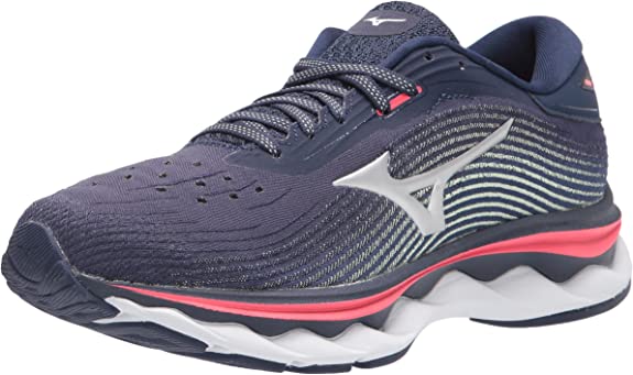 Women's Mizuno Wave Sky 5 in Peacoat, alternate lateral view.