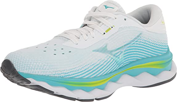 Women's Mizuno Wave Sky 5 in White, alternate lateral view.