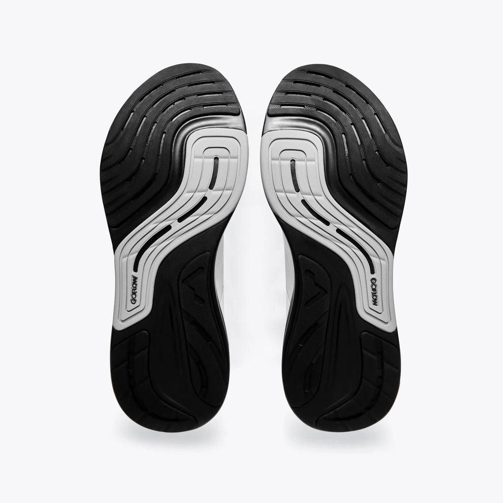 Women's Mount to Coast P1. White upper. Black midsole. Bottom view.