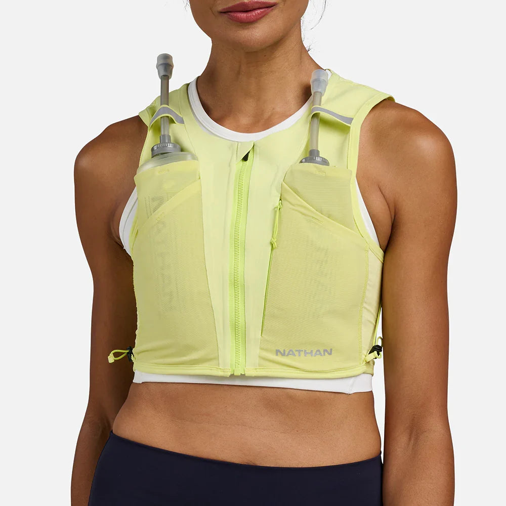 Women's Nathan AeroZip 1 Liter Hydration Race Vest, Light Lime/Reflective Silver.