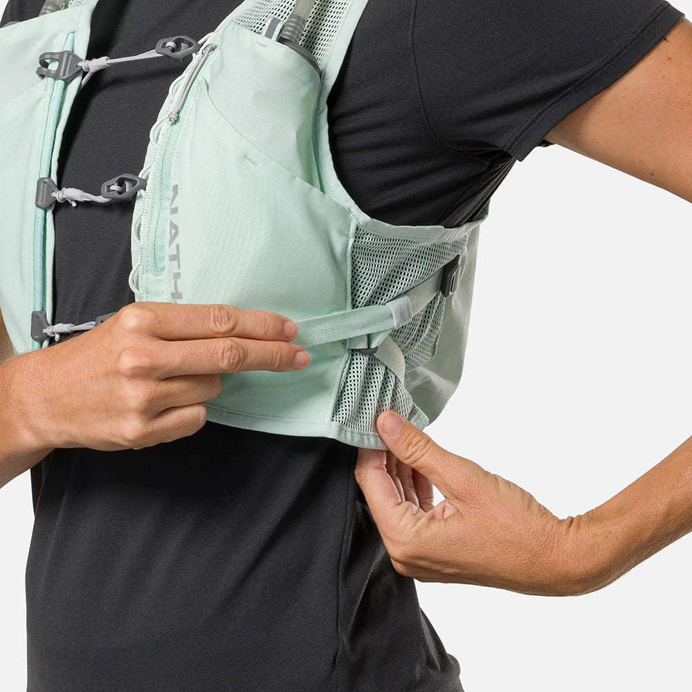Women's Nathan Breeze 4 Liter Hydration Vest. Mint green. Side view.