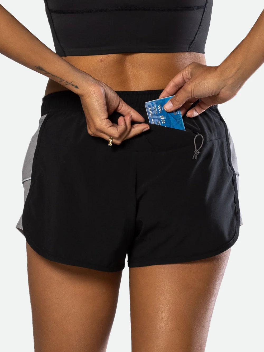 Women's Nathan Essential Sorts 2.0. Black. Rear view.