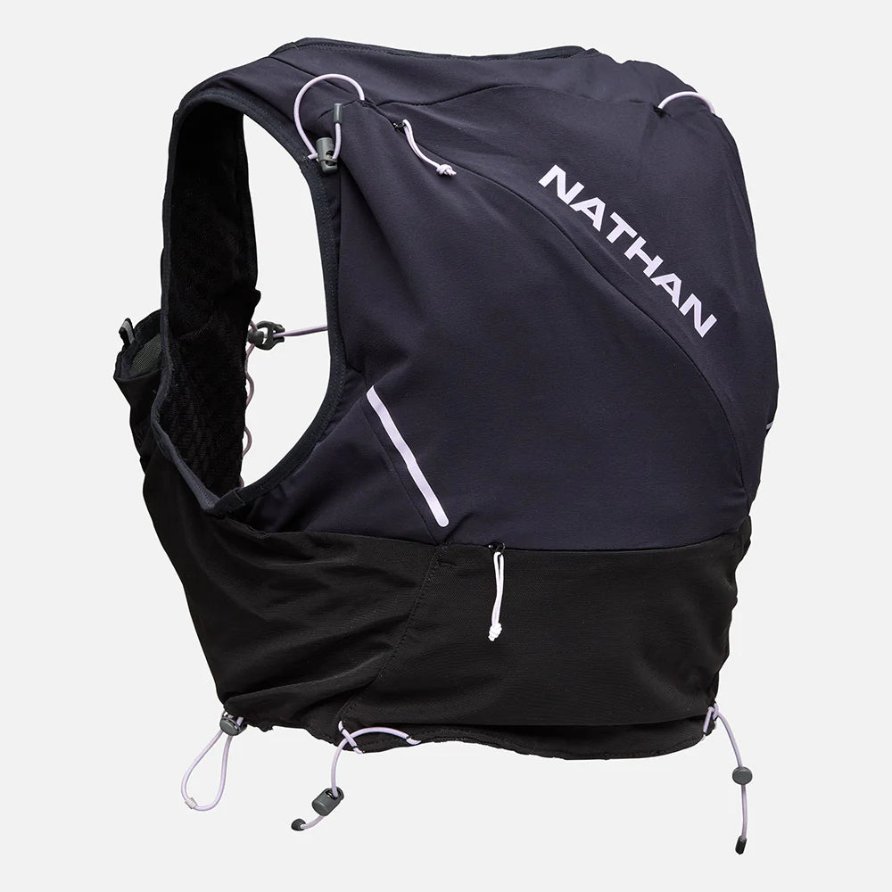 Women's Nathan Pinnacle Pro 12 Liter Hydration Vest. Black. Back view.