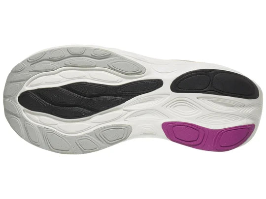 Women's New Balance 1080 v14. Grey upper. White midsole. Bottom view.