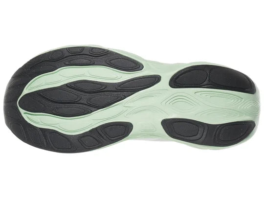 Women's New Balance 1080 v14. Light grey upper. Light green midsole. Bottom view.