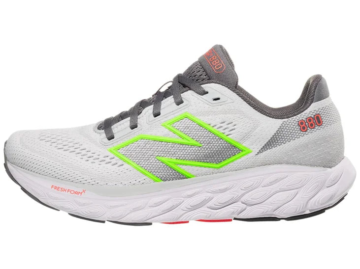 Women's New Balance 880 v14. Grey upper. White midsole. Lateral view.