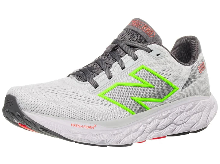 Women's New Balance 880 v14. Grey upper. White midsole. Lateral view.