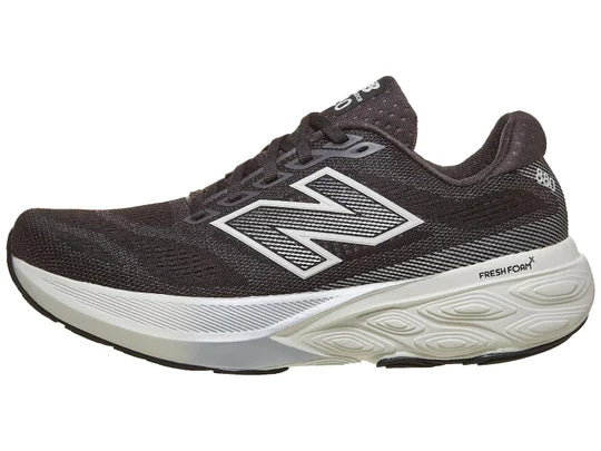 Women's New Balance 80v15. Black upper. White midsole. Lateral view.