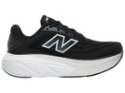Women's New Balance More v6. Black upper. White midsole. Medial view.