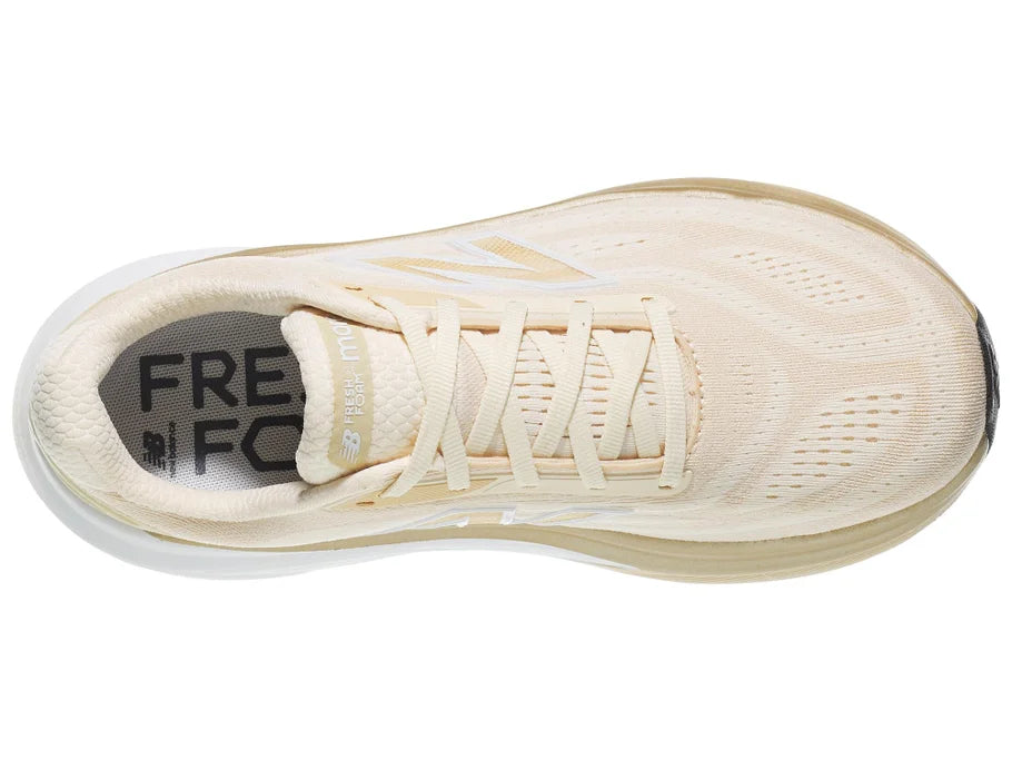 Women's New Balance More v6. Off White upper. White midsole. Top view.