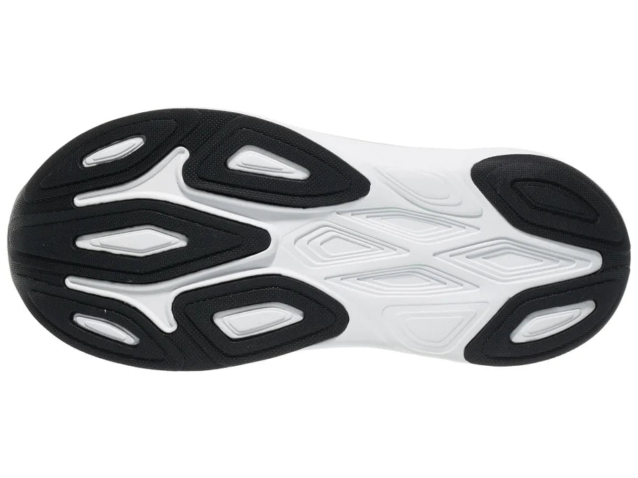 Women's New Balance More v6. Off White upper. White midsole. Bottom view.