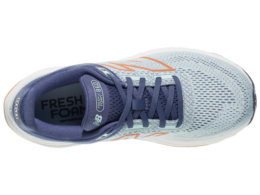 Women's New Balance 860 v14. Light Blue upper. White midsole. Top view.