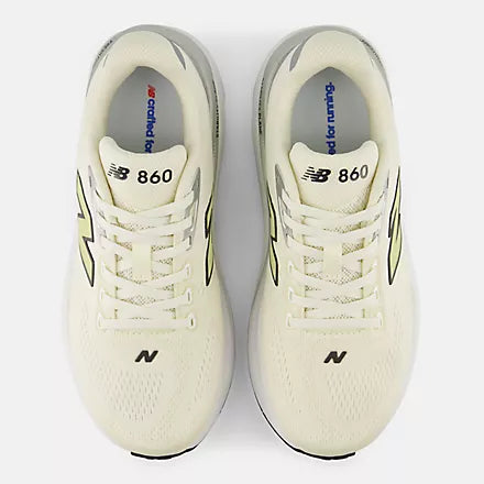 Women's New Balance Fresh Foam X 860 v15. Beige upper. White midsole. Top view.