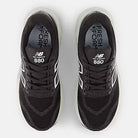 Women's New Balance 80v15. Black upper. White midsole. Top view.