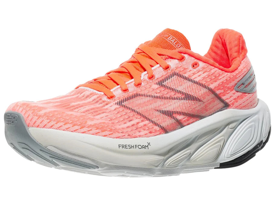 Women's New Balance Balos v1. Light Red upper. White midsole. Lateral view.