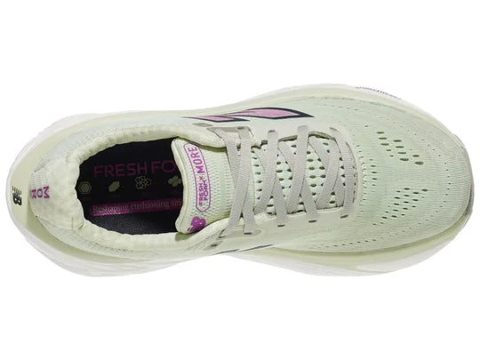 Women's New Balance Fresh Foam X More v5 in Natural Mint/Purple Fuchsia/Black — top view