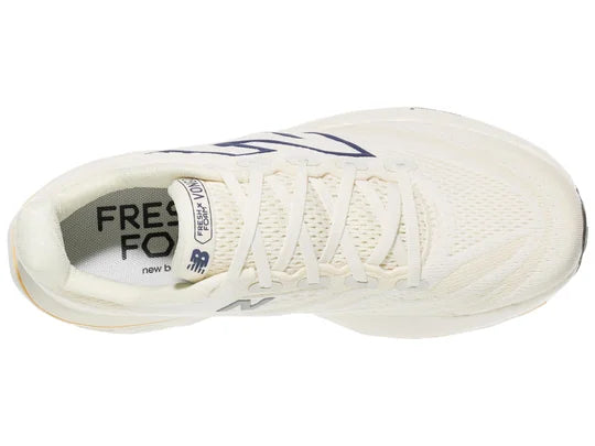 Women's New Balance Vongo v6. White upper. White midsole. Top view.