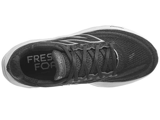Women's New Balance Vongo v6. Black upper. White midsole. Top view.