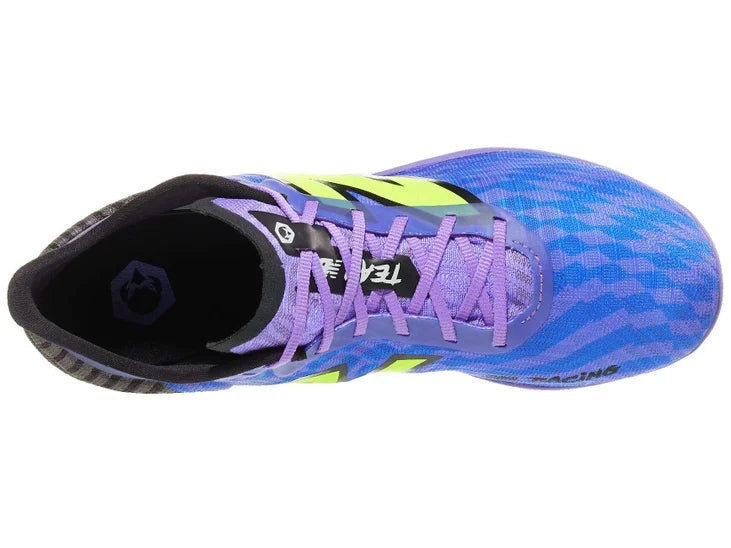 Women's New Balance FuelCell MD500. Blue upper. Purple midsole. Top view.