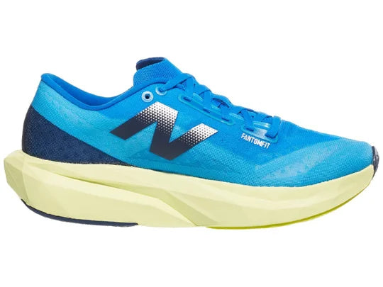 Women's New Balance FuelCell Rebel v4 in Spice Blue/Limelight/Blue Oasis — medial view