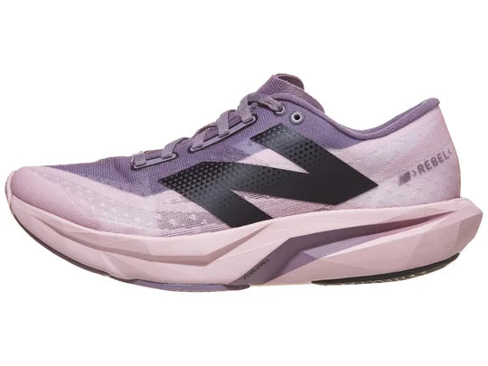 Women's New Balance FuelCell Rebel v4. Purple upper. Purple midsole. Lateral view.