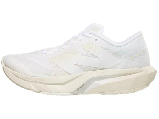 Women's New Balance FuelCell Rebel v4. Off White upper. Off White midsole. Lateral view.