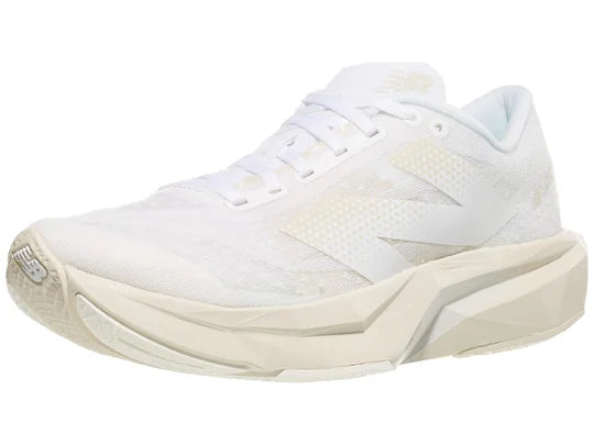Women's New Balance FuelCell Rebel v4. Off White upper. Off White midsole. Lateral view.