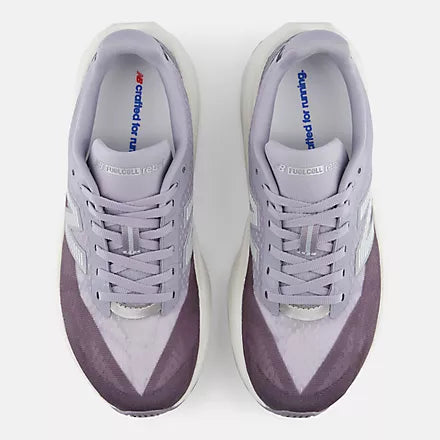 Women's New Balance FuelCell Rebel v5. Grey upper. White midsole. Top view.