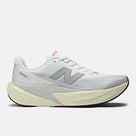 Women's New Balance FuelCell Rebel v5. Grey upper. Off White midsole. Lateral view.