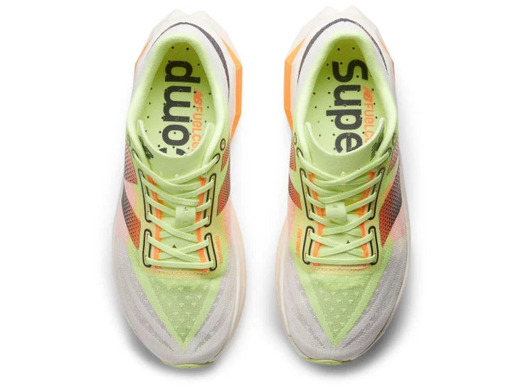 Women's New Balance FuelCell SuperComp Elite v4. White upper. White midsole. Top view.