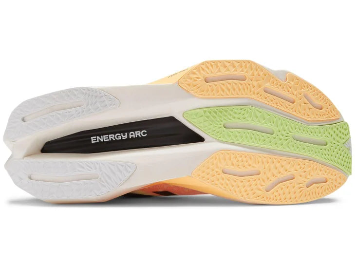 Women's New Balance FuelCell SuperComp Elite v4. White upper. White midsole. Bottom view.