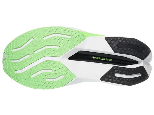 Women's New Balance FuelCell SuperComp Trainer v3. Light Green upper. White midsole. Bottom view.