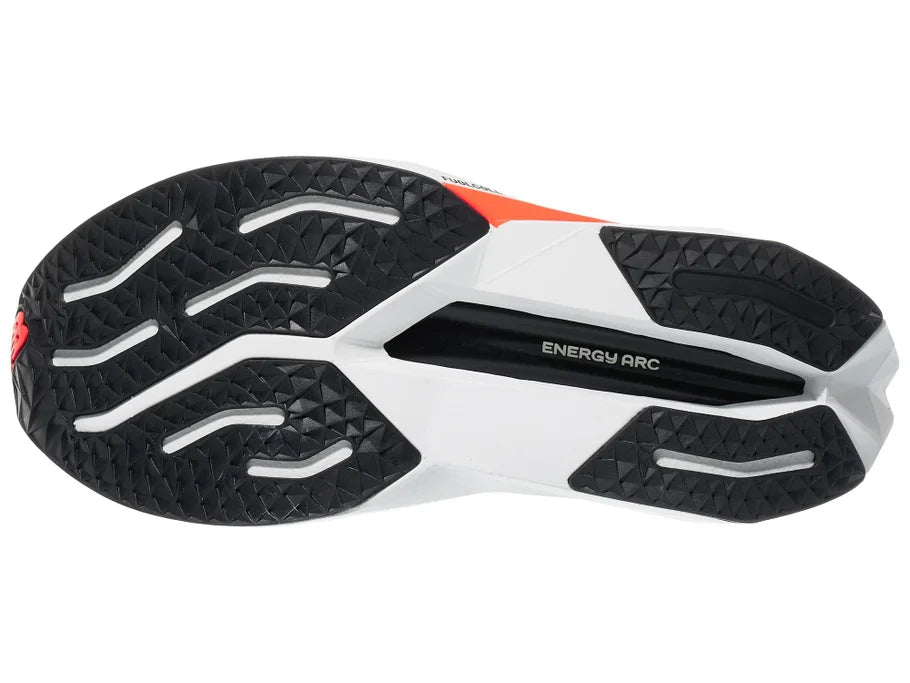 Women's New Balance SuperComp Trainer v3. White upper. White midsole. Bottom view.