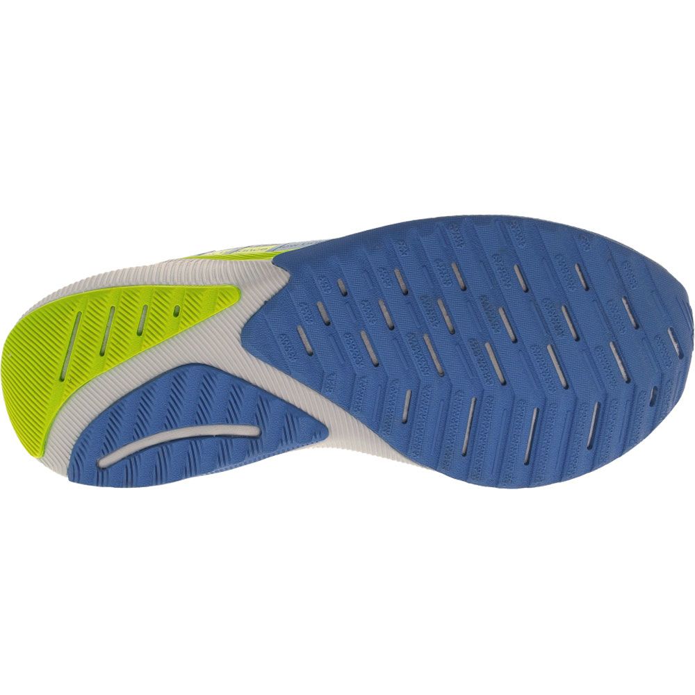 Women's New Balance Propel v2. Light blue upper. Grey midsole. Top view.