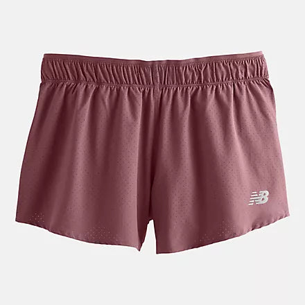 Women's New Balance RC Shorts. Dark Pink. Front view.