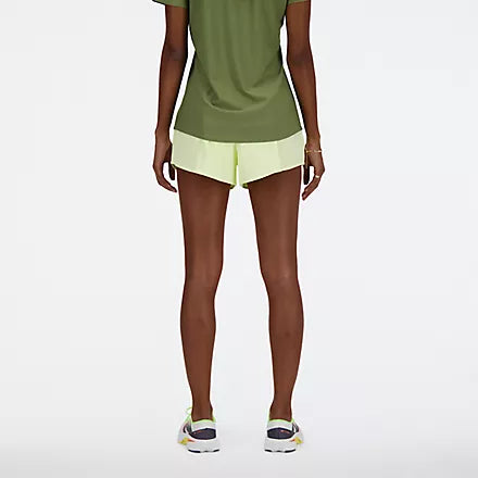 Women's New Balance RC Short 3 inch in Limelight, rear view